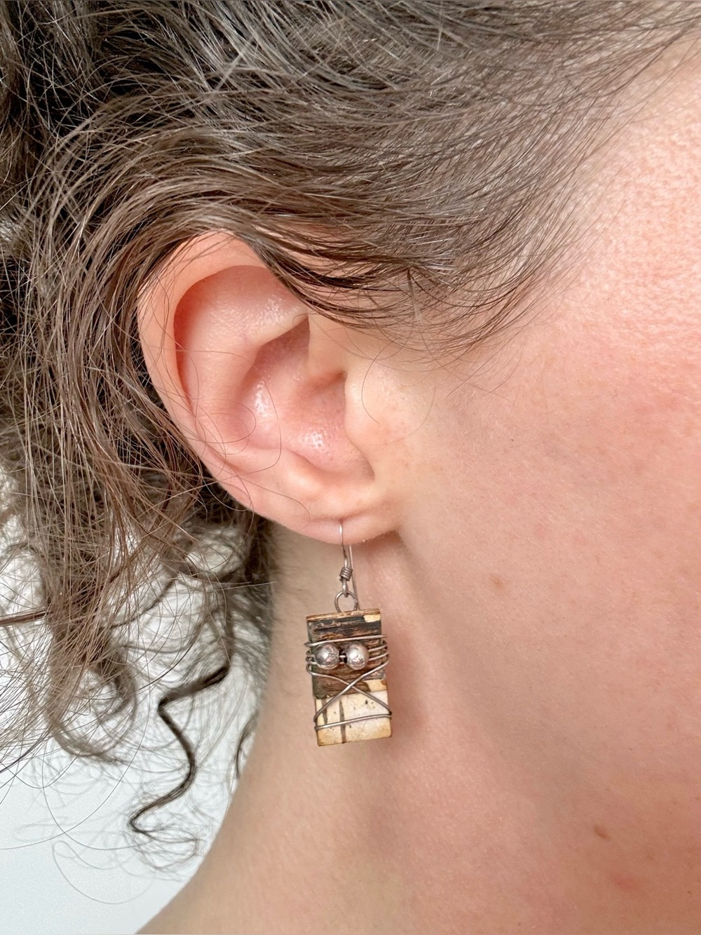 Handcrafted Bark Earrings Silver Ball Mixed-Metal Wire-Wrapped Boho Fairy Grunge